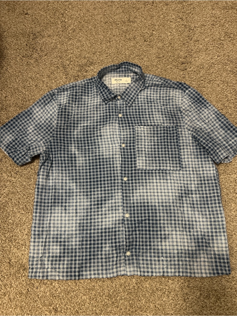 Men's Blue Check Short-Sleeve Button-Down Shirt